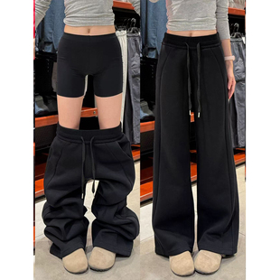 高腰胖mm200斤显瘦直筒裤 黑色lulu同款 2025新款 女秋冬大码 运动裤