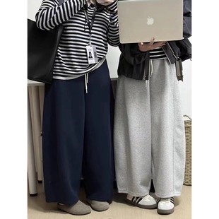 女秋胖mm高腰显瘦慵懒休闲阔腿镰刀裤 大码 300斤灰色弯刀运动卫裤