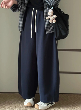 胖mm200斤小个子裤子梨型身材粗腿宽胯九分弯刀阔腿裤大码运动裤