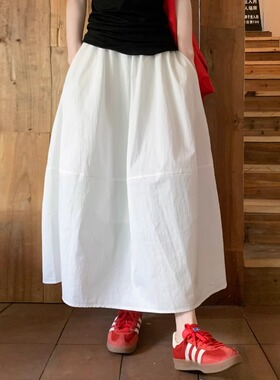 白色半身裙女夏季薄款大码胖mm300斤高腰显瘦宽松垂感休闲伞裙子