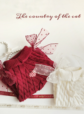 MOG 宠物超萌毛衣新年暖和猫咪英短秋冬衣服小型犬蝴蝶结手工制造