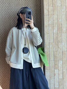 休闲纽扣条纹针织开衫 韩版 提前上新 秋款