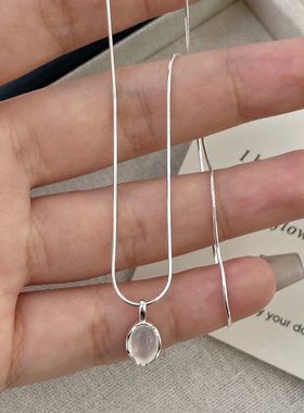 法国轻奢S925纯银椭圆白玛瑙项链女小众百搭韩版ins气质高级轻奢