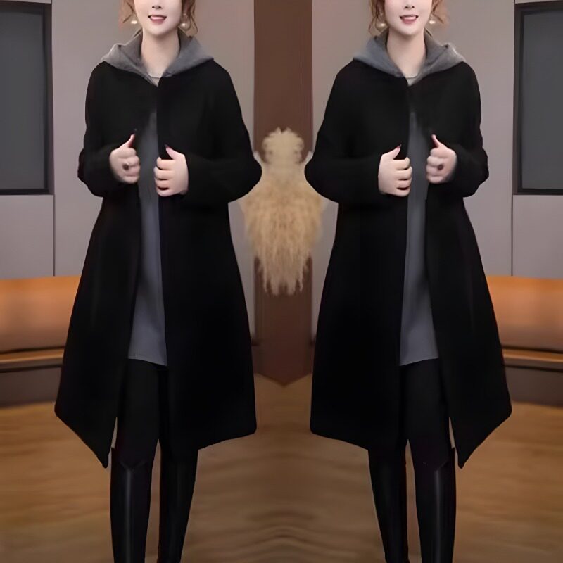 韩版时尚穿搭秋冬套装女洋气宽松百搭连帽卫衣+显瘦中长款外套潮