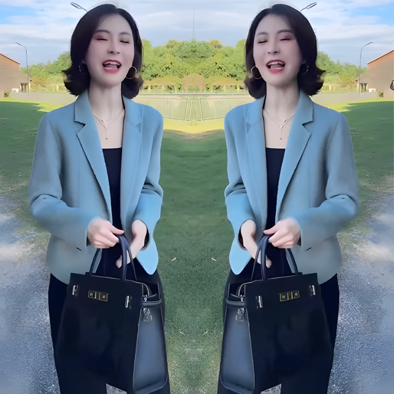 韩系法式小香风赫本风大衣女2025新款春秋纯色西装呢子毛呢外套潮