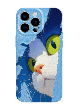 适用iPhone16promax苹果15手机壳14小猫13艺术12华为mate60荣耀Pura70小米vivox200一加opporeno11蓝色nova17