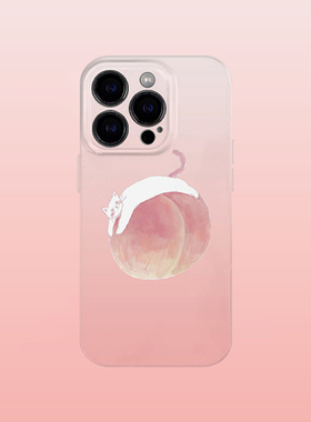 粉色桃子手机壳适用iPhone15promax苹果14菲林13手绘12猫咪16华为mate60荣耀P70小米vivox00一加opporeno17