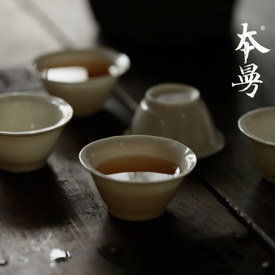 本曼折沿马蹄杯仿古手拓薄胎茶杯