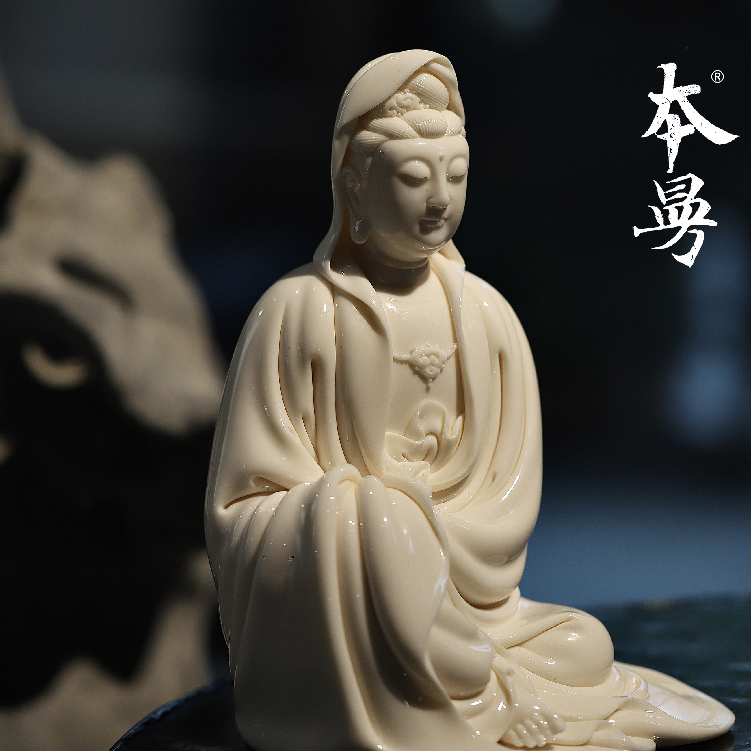 本曼山房披座观音李璋高作品德化白瓷雕塑瓷像供奉菩萨佛像陈设