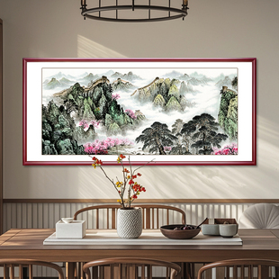 《春满人间》新中式山水画客厅装饰画实木框高档办公室中堂画挂画