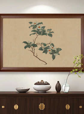 《山茶花》中式美学玄关画客厅装饰画高级感艺术挂画肌理画中古风