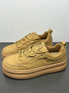 断码处理真皮女鞋春秋黄色休闲百搭舒适学院风特价低帮休闲板女鞋