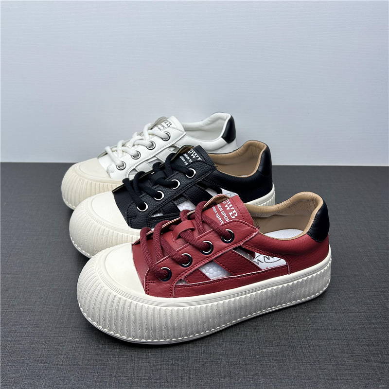 商场撤柜处理真皮女鞋春夏镂空透气厚底百搭舒适学院风系带休闲鞋