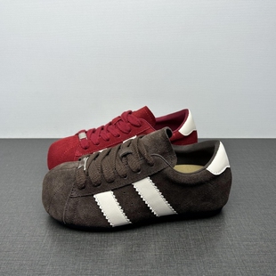 品牌撤柜断码处理真皮女鞋2026新款百搭德训鞋圆头系带厚底休闲鞋