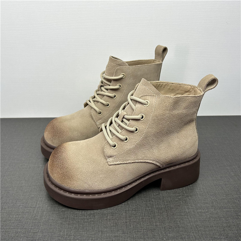 专柜撤柜断码处理真皮马丁靴女冬季时尚厚底百搭做旧加绒短筒鞋子