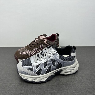 品牌撤柜处理真皮老爹鞋2025新款小个子增高厚底轻便休闲低帮鞋女