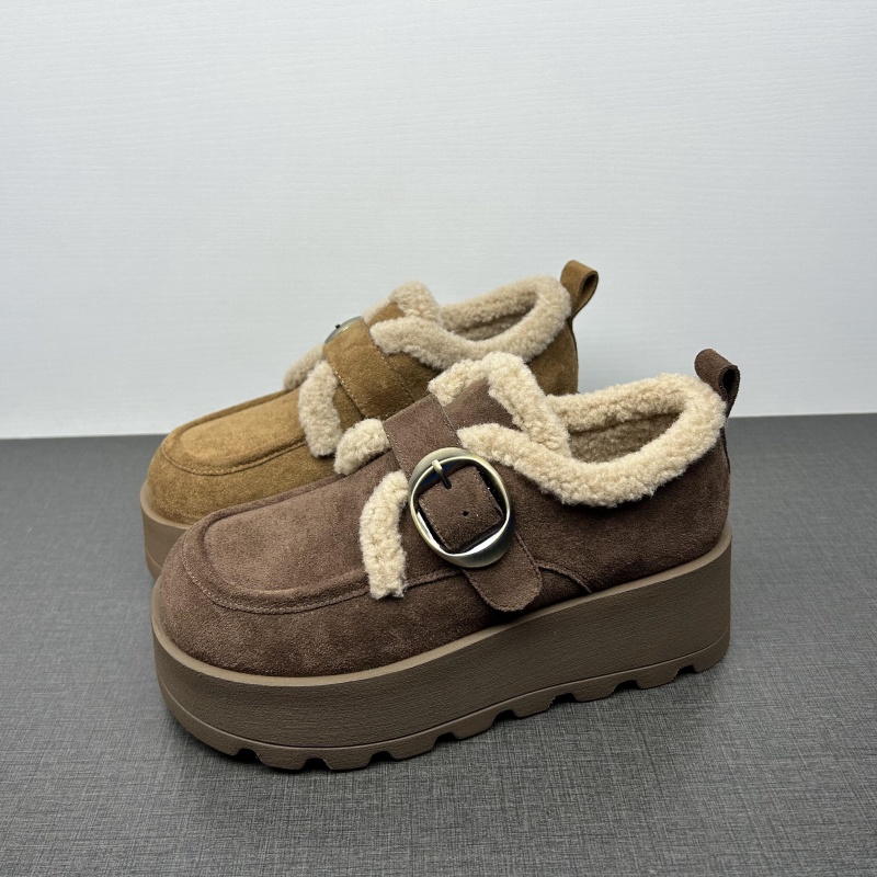 品牌断码处理勃肯鞋2025新款厚底增高加绒包头毛毛鞋女玛丽珍棉鞋