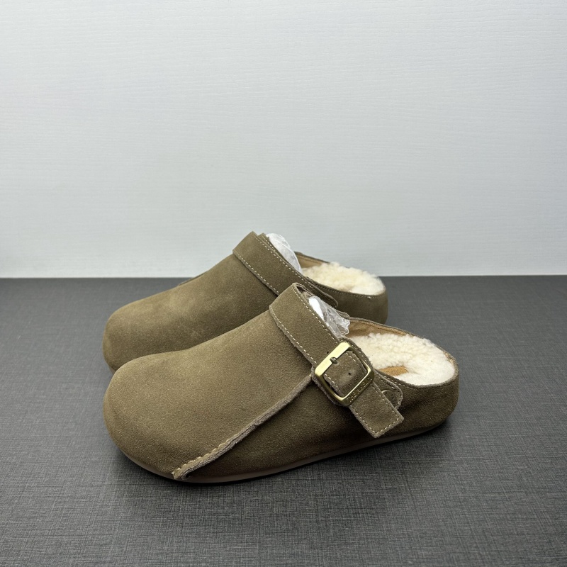 品牌撤柜处理反绒皮勃肯鞋女包头拖鞋毛绒内里防滑舒适外穿棉鞋女