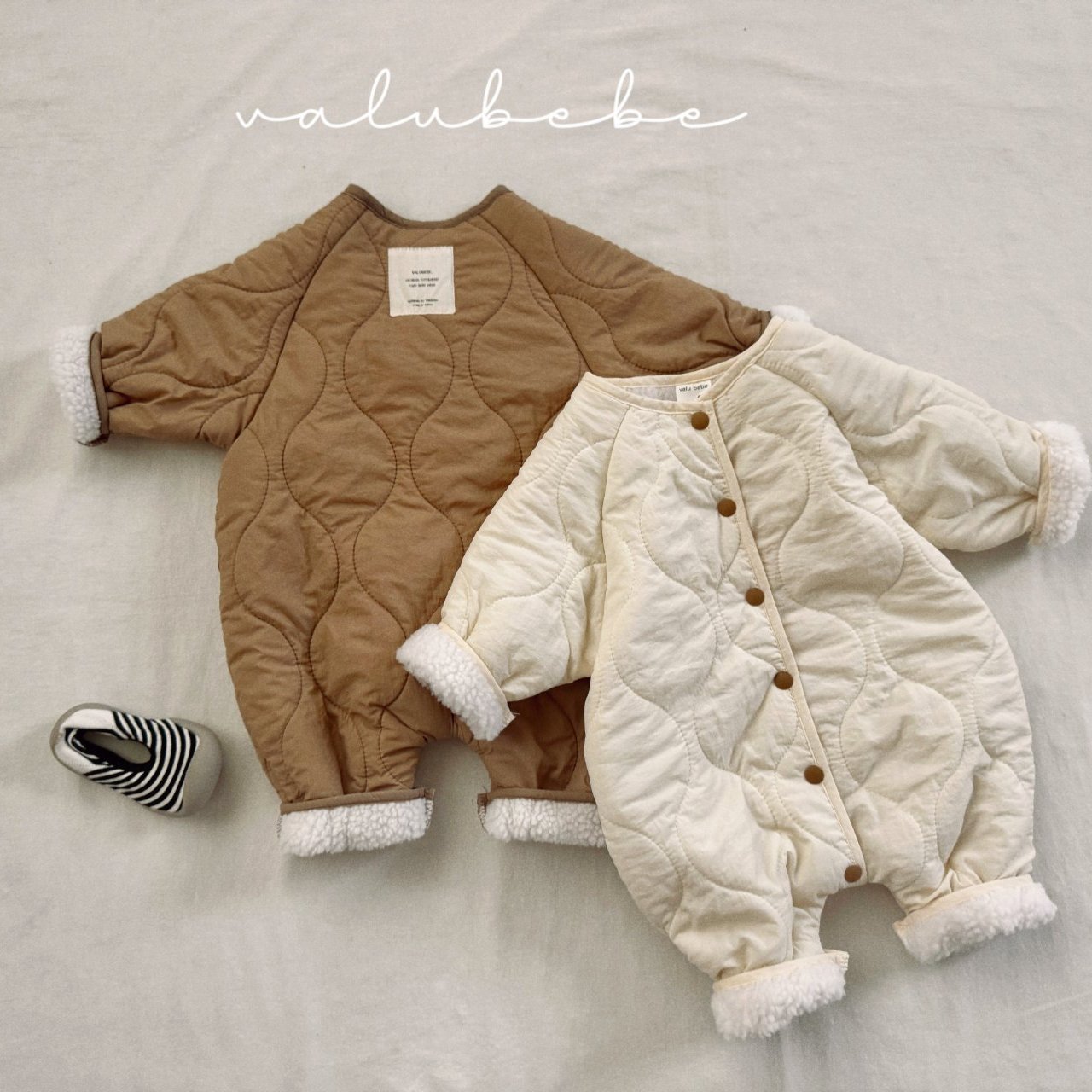 韩国童装代购VALU BEBE冬男女婴童宝宝加厚棉加绒连体衣外出爬服