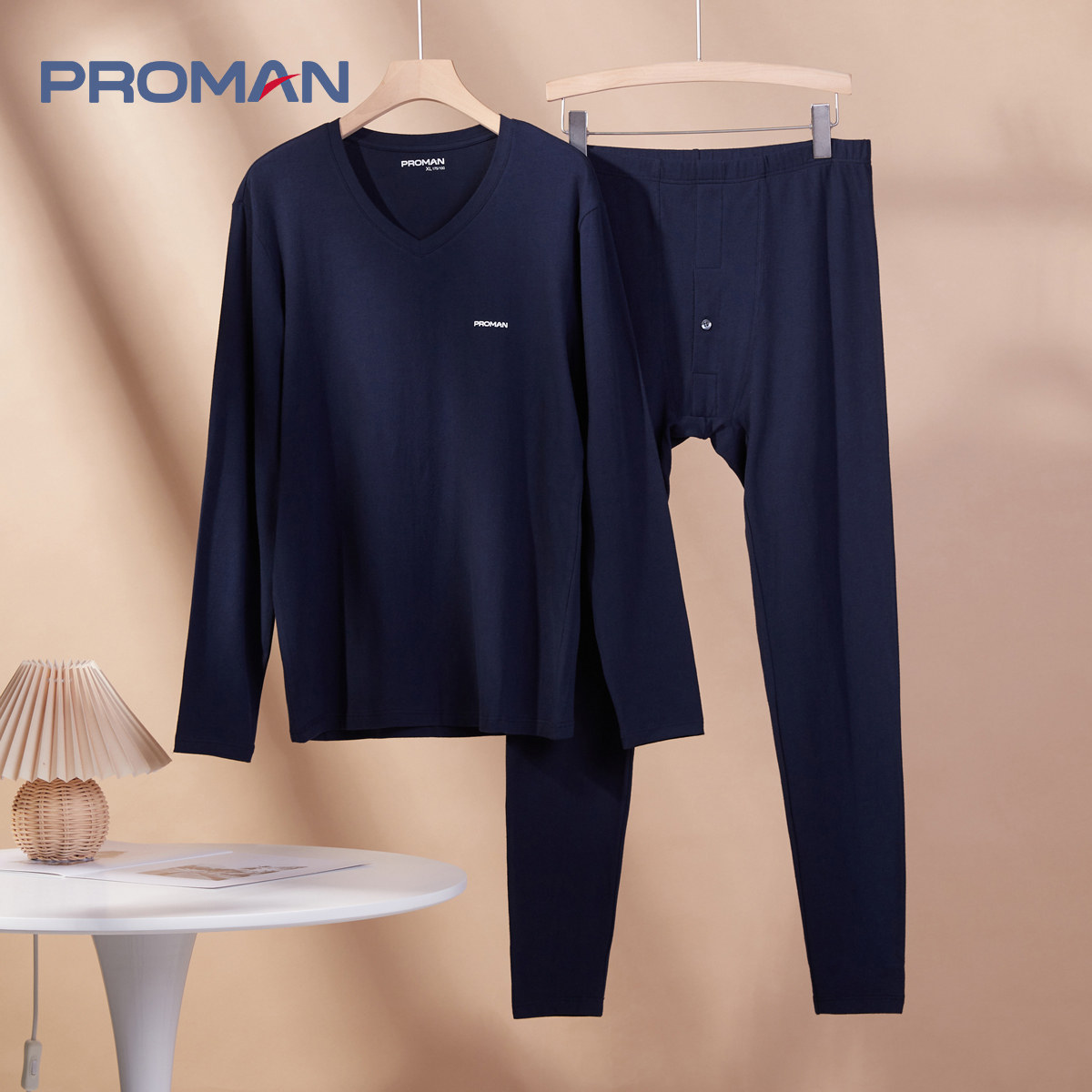 PROMAN豪门男士V领纯棉秋衣秋裤内衣套装精梳棉薄款保暖秋冬全棉