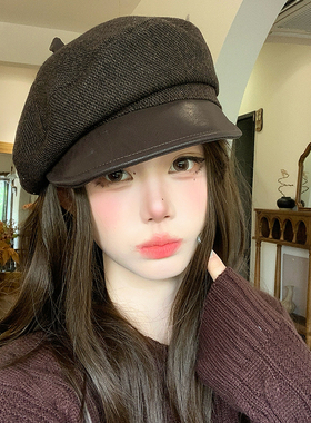 复古宽檐显脸小报童帽女秋冬