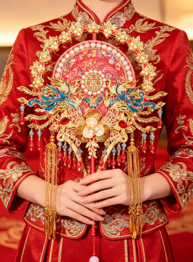 团扇结婚新娘材料包diy秀禾双面高级喜扇婚嫁婚礼成品出嫁婚扇子