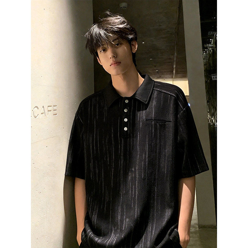 美式重磅夏季Polo衫男款高街扎染翻领短袖T恤潮牌设计感体恤上衣
