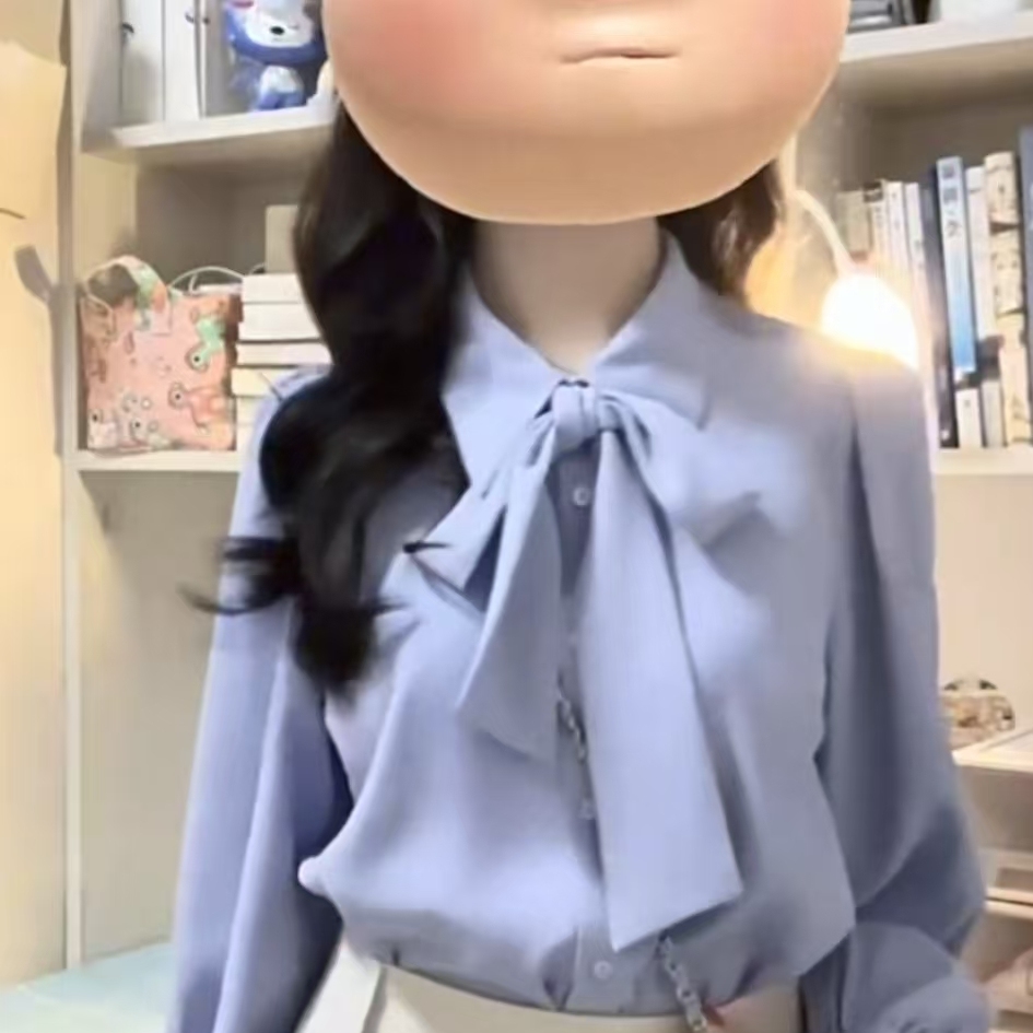 2025雪纺衬衫女士蓝色通勤职业穿搭正装长袖上衣教师面试套装衬衣