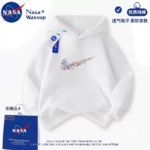NASA联名美式彩勾纯棉亲子男女连帽卫衣春秋冬休闲宽松潮牌上衣服