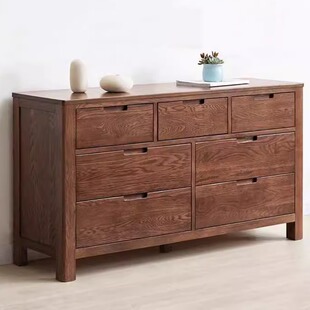 全实木红橡木 鹿特丹六斗柜收纳柜 斗橱卧室抽屉斗柜红橡木胡桃色