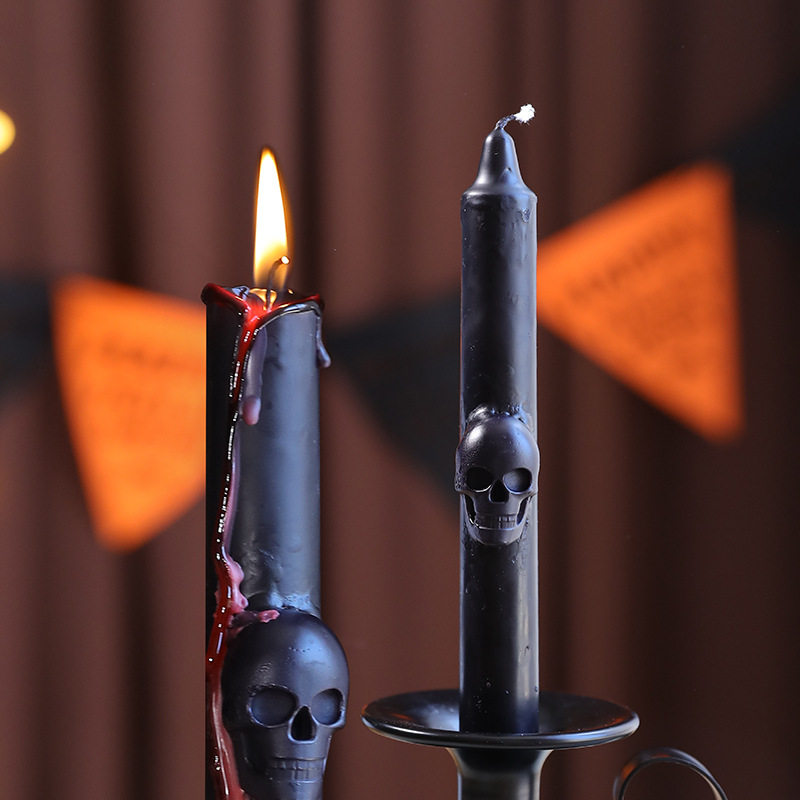 万圣节氛围大豆混合蜡黑色骷髅节日滴泪杆蜡节日氛围感装饰长杆