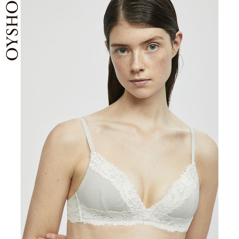 Oysho ±¡¿î»ÒÉ«»ù±¾¿îÀÙË¿»¨±ßÈ«ÕÖ±Èý½ÇÎÄÐØÎÞ¸ÖȦ 35124337425