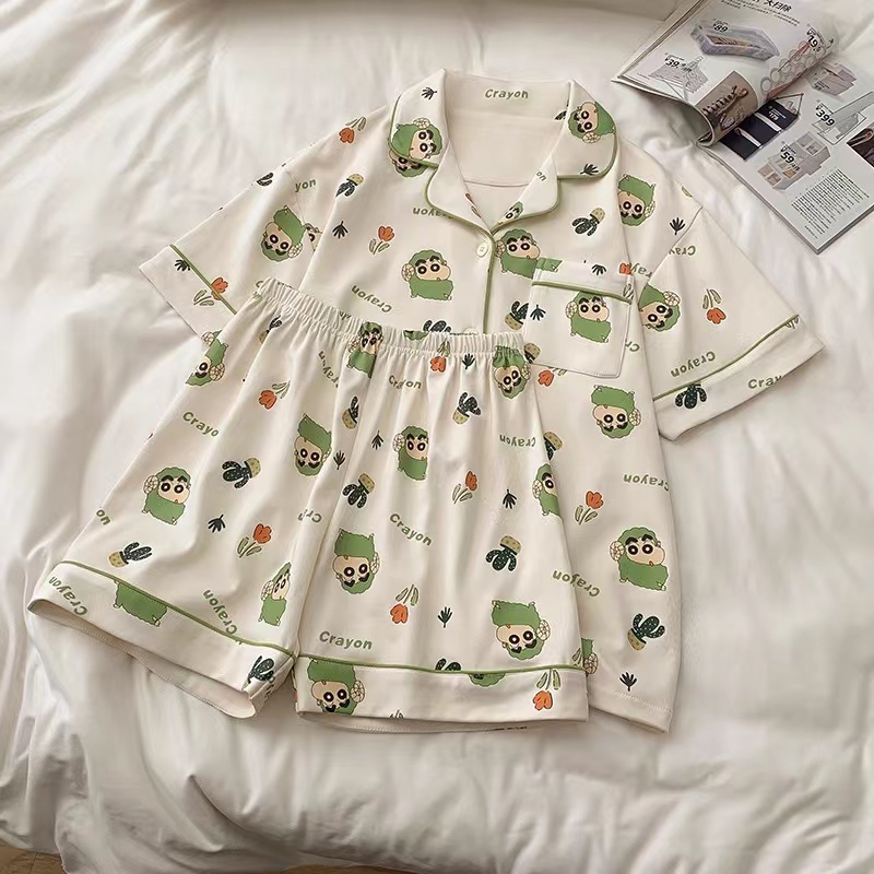 卡通牛奶丝睡衣夏季女