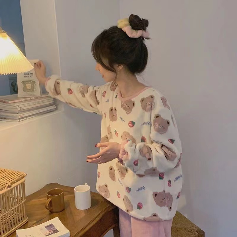 家居服睡衣法兰绒睡衣女士