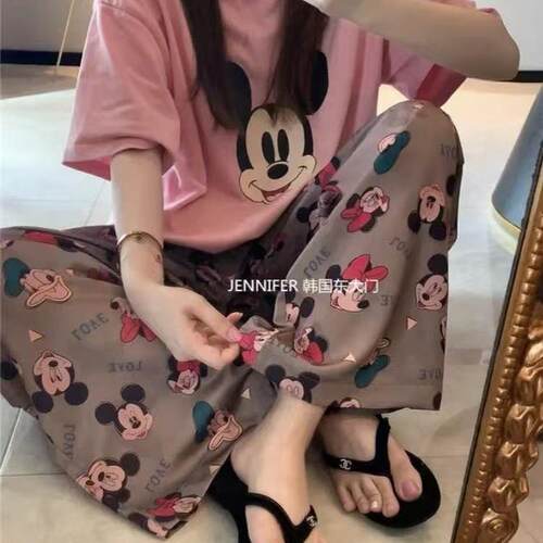 睡衣女春秋季2025年新款米奇短袖长裤甜美可爱家居服套装甜美外穿