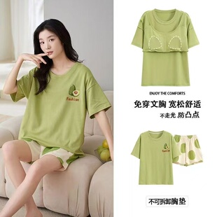 自带胸垫一体可外穿吸汗大码 短裤 家居服 女士睡衣女夏短袖 2025夏季