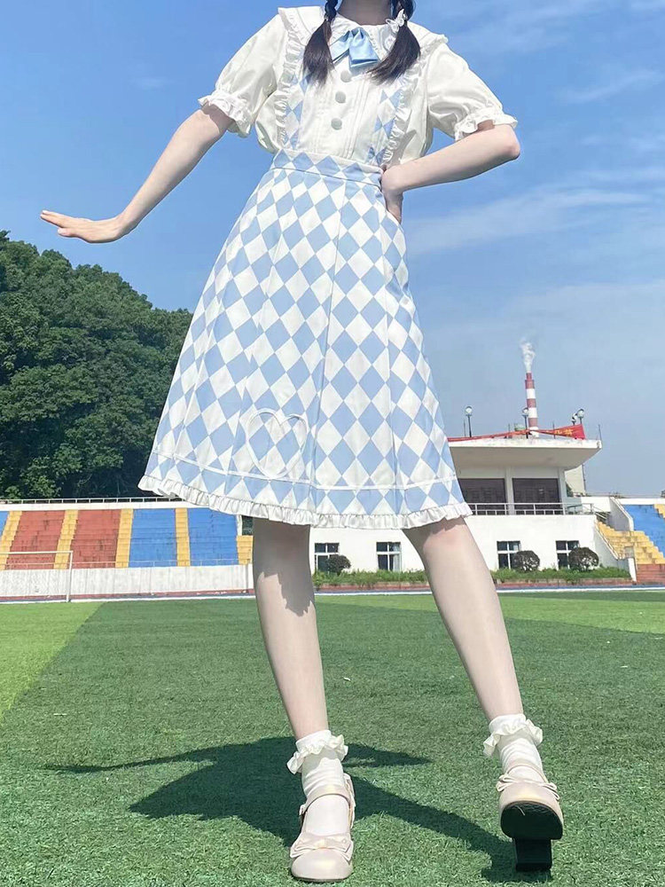 吊带套装裙格子短款半裙学生背带裙女 学院风两件中长款甜美高级