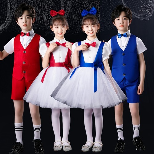 儿童红色合唱服男女爱国演出服装