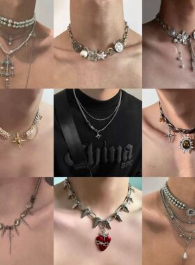 芒星双层项链男款潮毛衣链轻奢小众设计感嘻哈风情侣男生女锁骨链