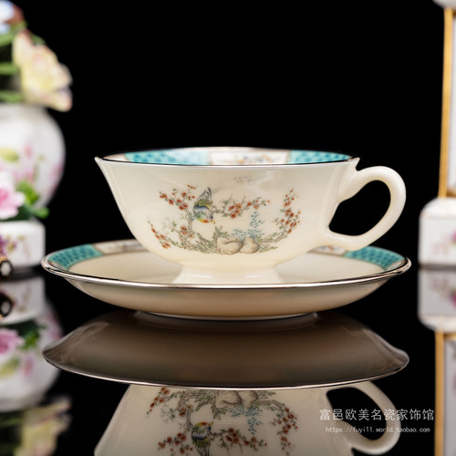 美国制Lenox梅影花鸟咖啡杯组