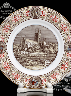 英国Royal Worcester皇家伍斯特大教堂1989年欧式陶瓷装饰大挂盘