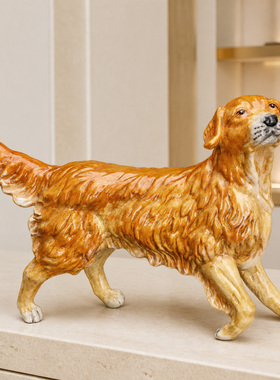 皇家道尔顿手绘陶瓷黄金猎犬摆件