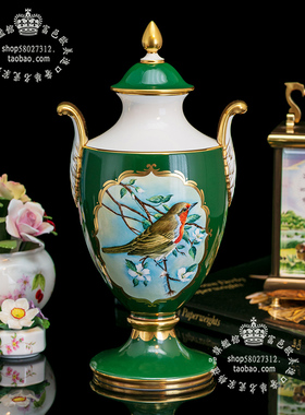手绘报春鸟冠中奖杯限量陶瓷花瓶