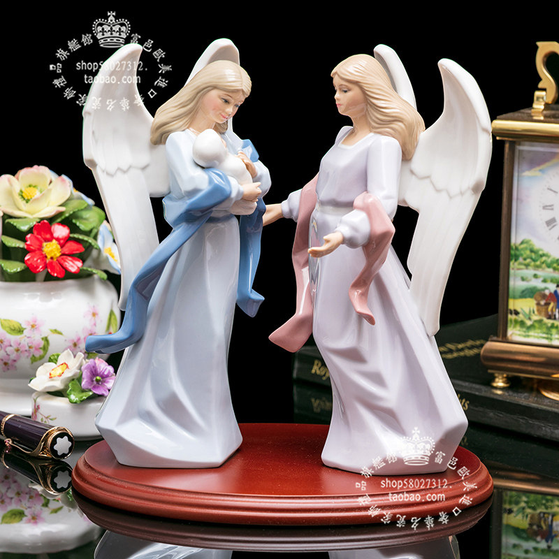 美国Hallmark HMK祈福天使婴儿满月新婚送礼陶瓷手工孤品人物一对