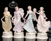 英国Wedgwood手绘跳舞女神限量瓷偶陶瓷娃娃4件套客厅电视柜摆件