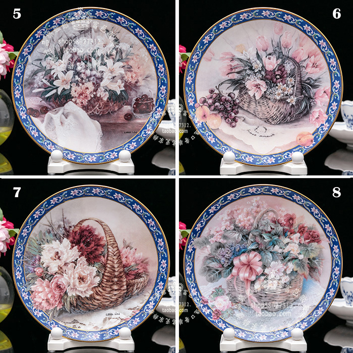 美国花卉装饰瓷盘百合郁金香牡丹