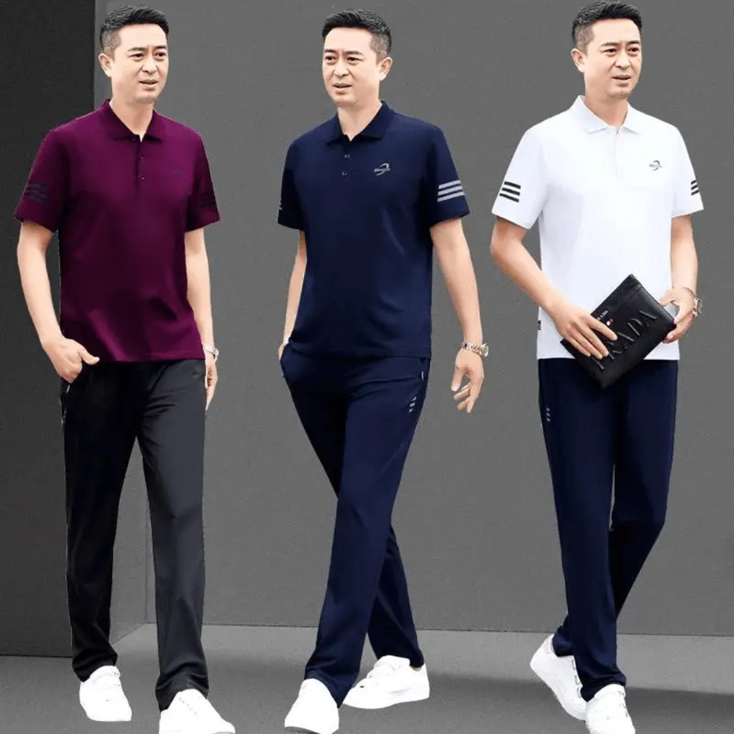 中年爸爸夏装休闲套装男装短袖中老年人父亲节运动衣服装两件套棉