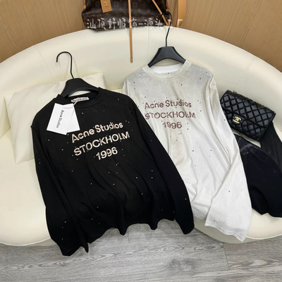 现货ac2025夏季新款1996烫钻字母做旧高压烫钻宽松长袖防晒女