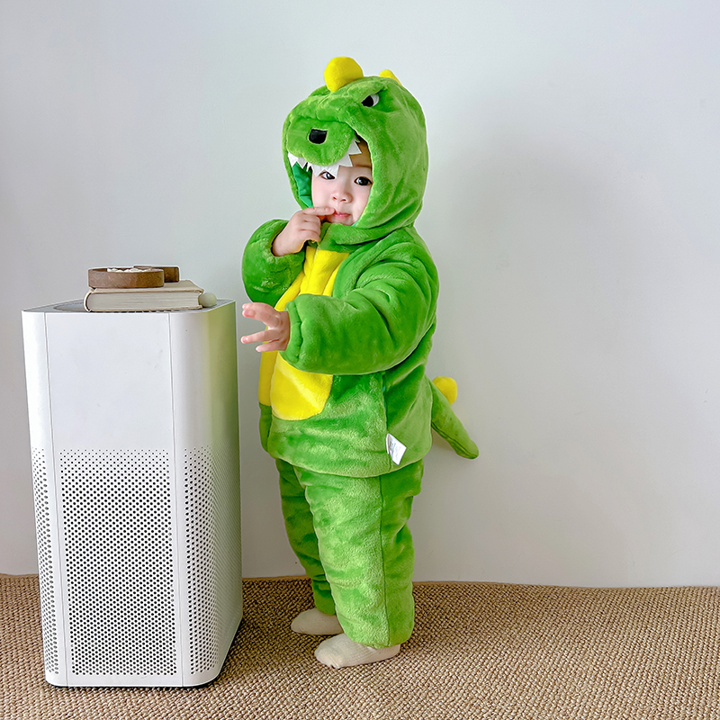 宝宝冬季套装超萌可爱儿童恐龙睡衣加厚棉衣男童法兰绒家居服套装