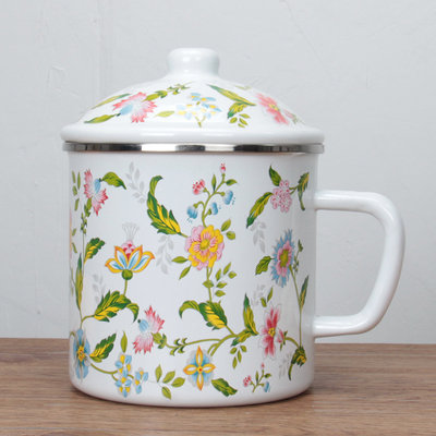 加厚搪瓷杯怀旧经典复古马克杯搪瓷茶缸子老式大号带盖水杯铁杯子